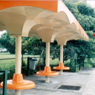 The orange top old bus stop that is rarely seen today